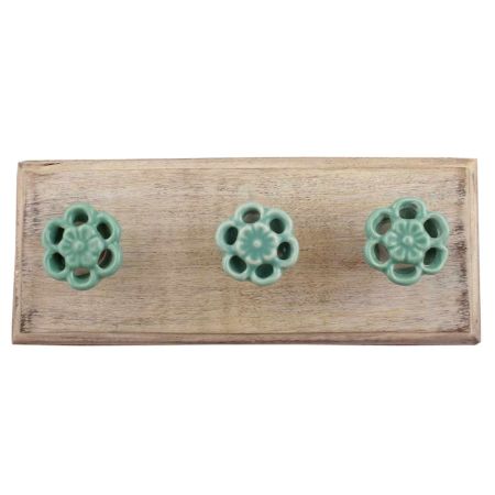 Sea Green Tiny Flower Ceramic Wooden Hooks Online